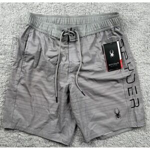 Spyder Swim Men's Gray Striped Board Shorts M Medium Drawstring Logo